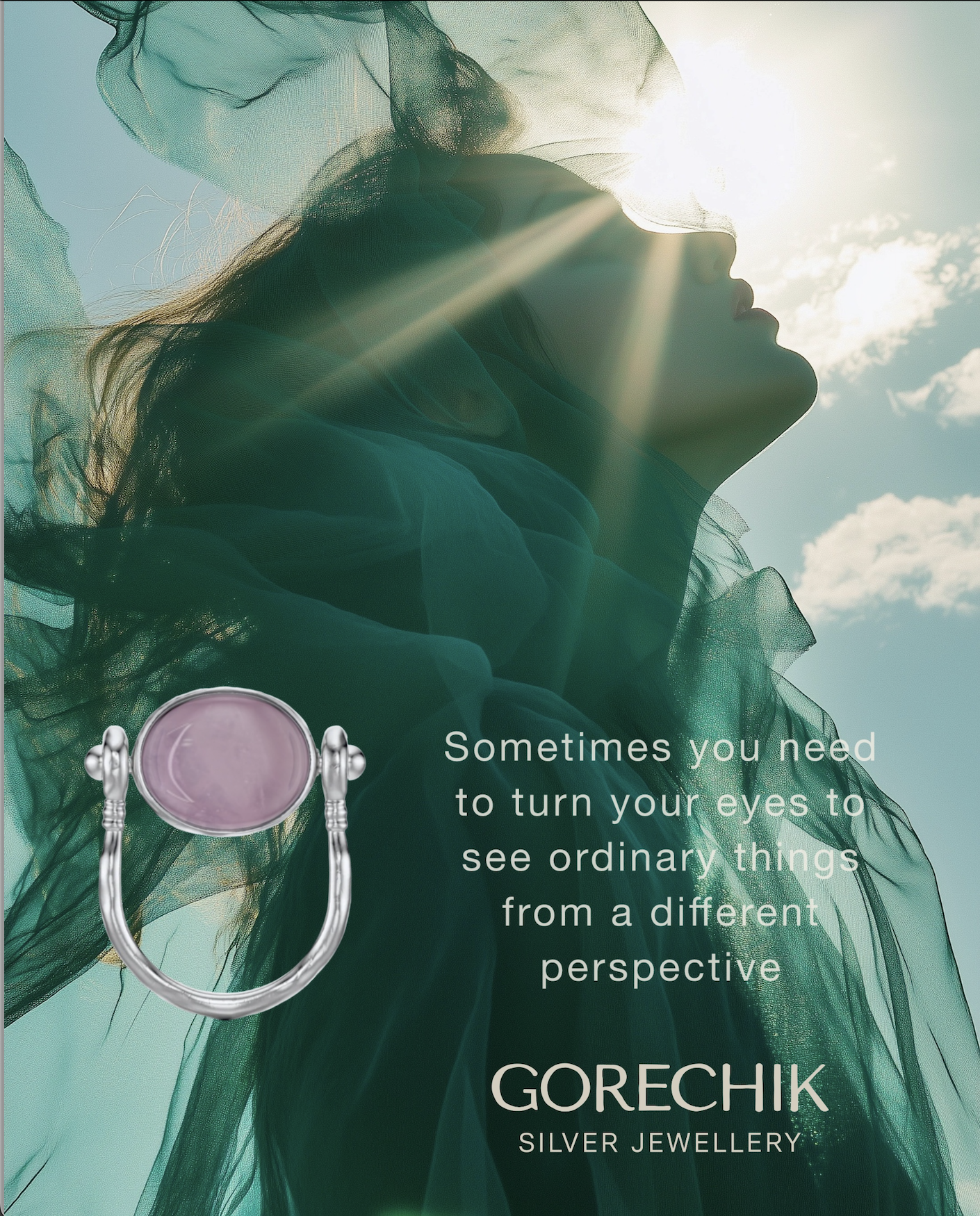 Eye flip ring Rose Quartz