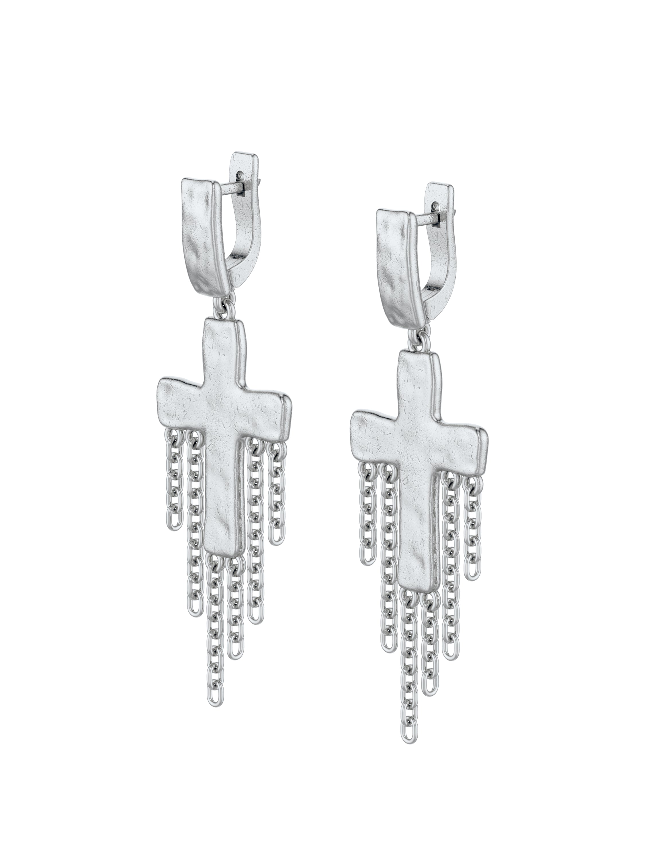 Cross w. Chains Mono–Earring