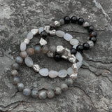 Bead Bracelet Labradorite with Irregular Silver