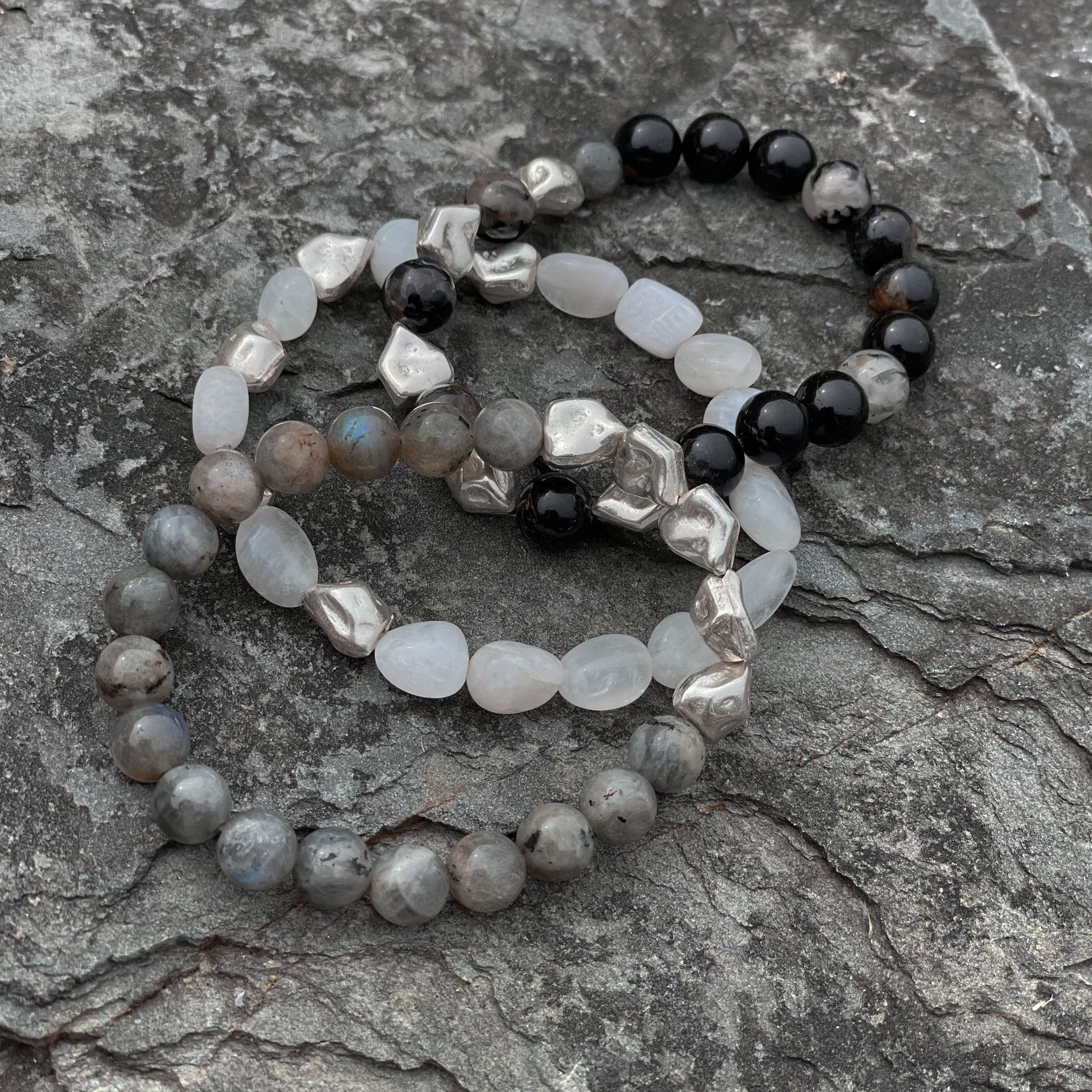 Bead Bracelet Moonstone with Irregular Silver