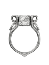 Silver ring in a form of vessel with movable silver cube tactile jewelry