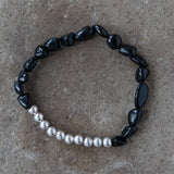 Bead Bracelet Irregular Garnet with Circle Silver