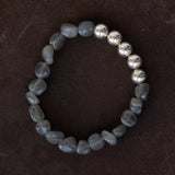 Bead Bracelet with Irregular Labradorite and Round Silver