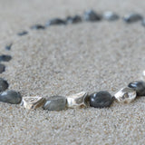 Bead Bracelet Labradorite with Irregular Silver