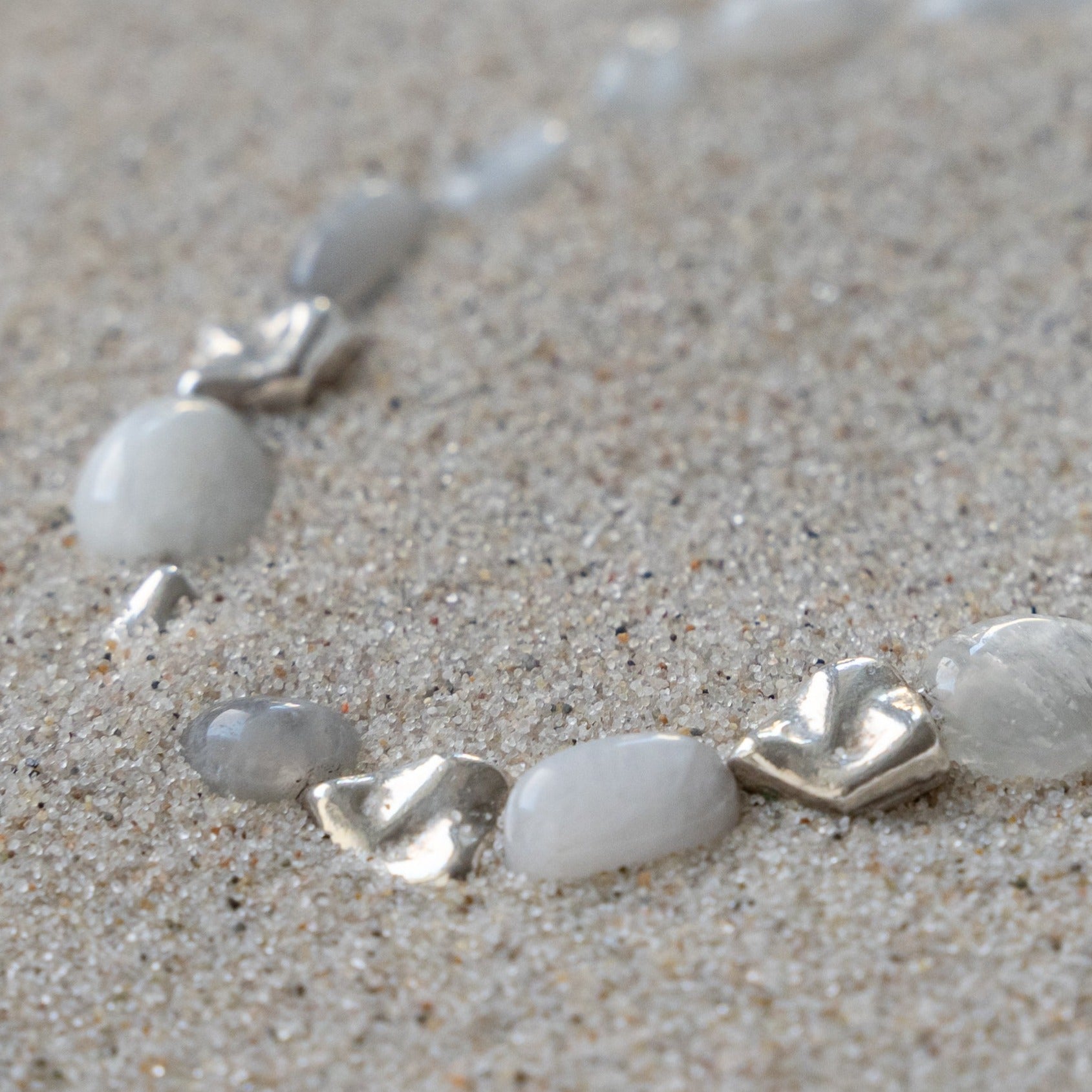 Bead Bracelet Moonstone with Irregular Silver