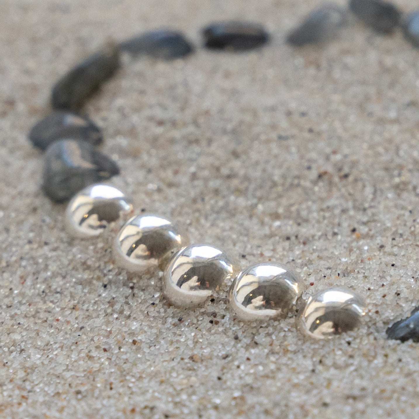 Bead Bracelet with Irregular Labradorite and Round Silver