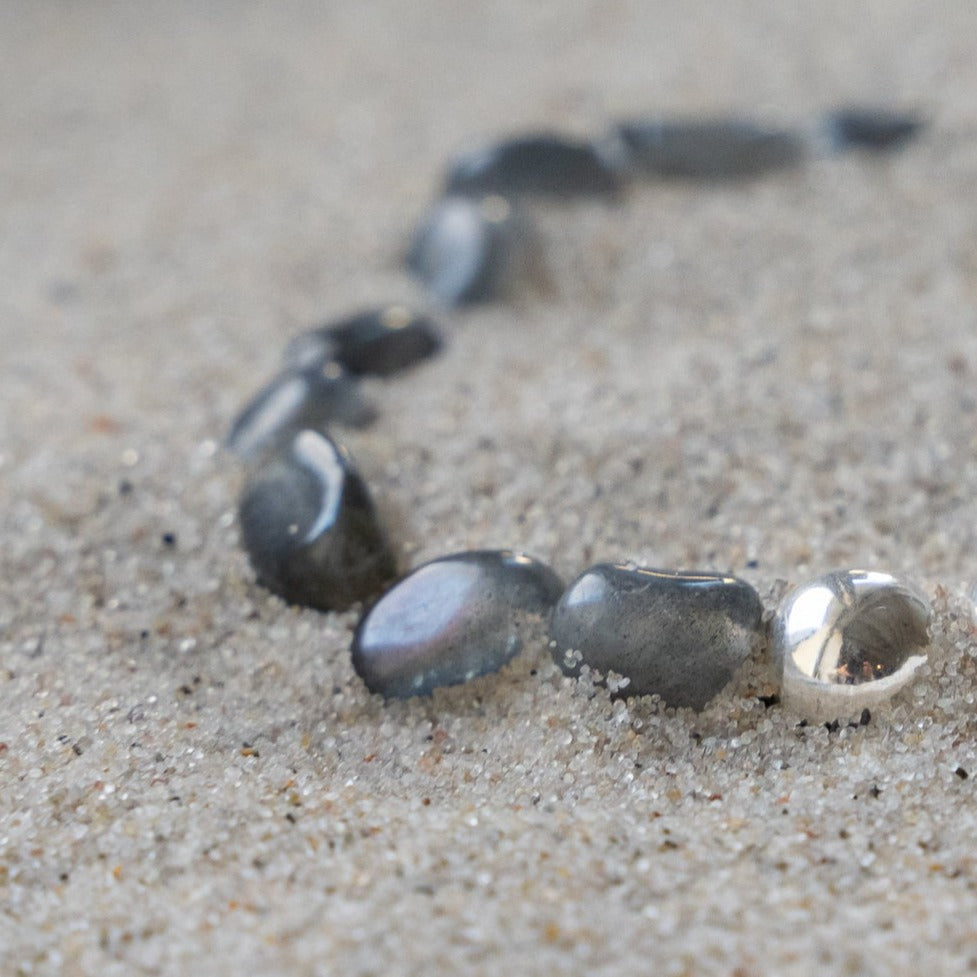 Bead Bracelet with Irregular Labradorite and Round Silver