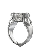 Silver ring in a form of vessel with movable silver cube tactile touchable stressrelief